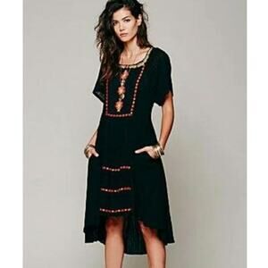 Free People Embroidered Black XS Midi Dress